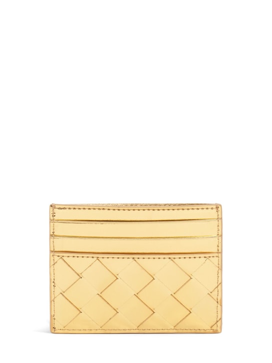 Bottega Veneta: Intrecciato leather credit card case - Gold - women_0 | Luisa Via Roma