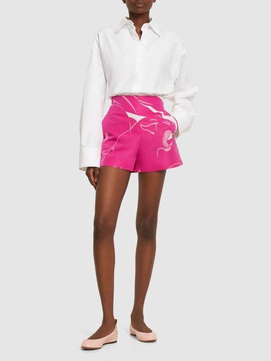 Valentino: Panther print faille high waist shorts - Pink/White - women_1 | Luisa Via Roma
