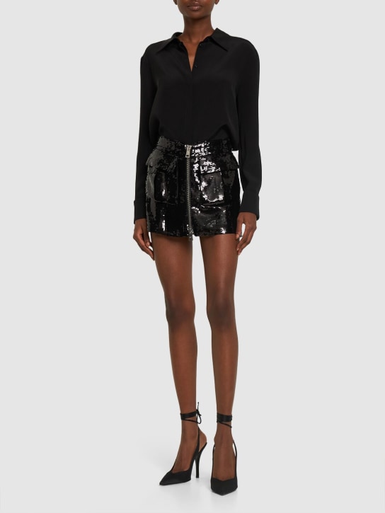 Brandon Maxwell: Sequined zipped mini skirt - Siyah - women_1 | Luisa Via Roma