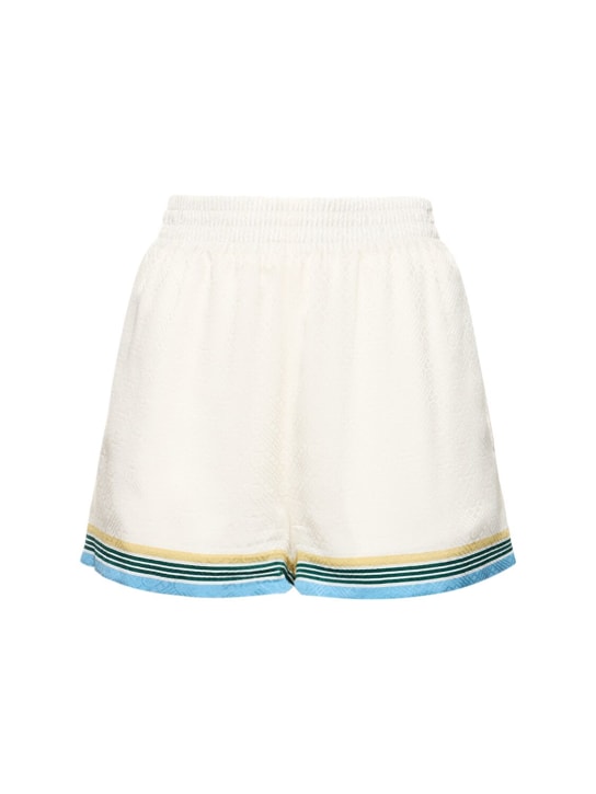 Casablanca: Shorts de satén de seda estampados - Multi/Blanco - women_0 | Luisa Via Roma