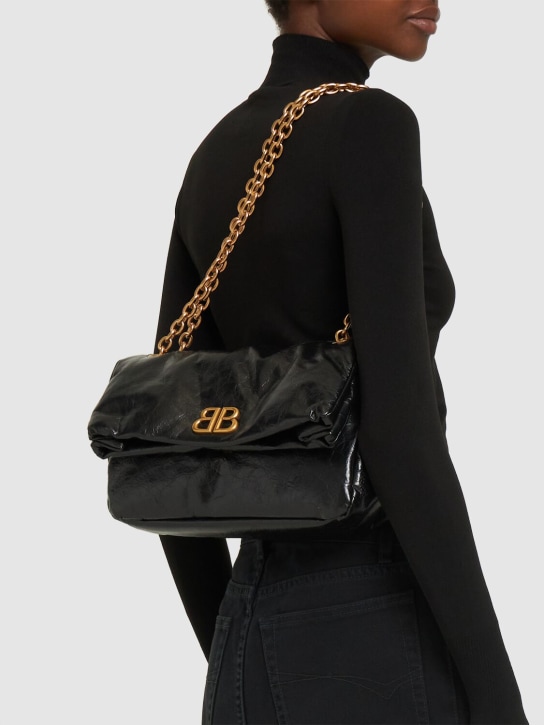 Balenciaga: Small Monaco leather shoulder bag - Black - women_1 | Luisa Via Roma