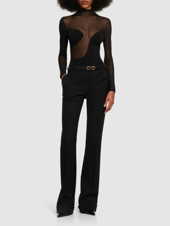 Nensi Dojaka: Jersey & tulle mock neck bodysuit - Siyah - women_1 | Luisa Via Roma