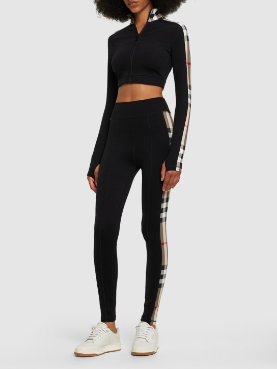 Burberry: Madden Check side print leggings - Black - women_1 | Luisa Via Roma