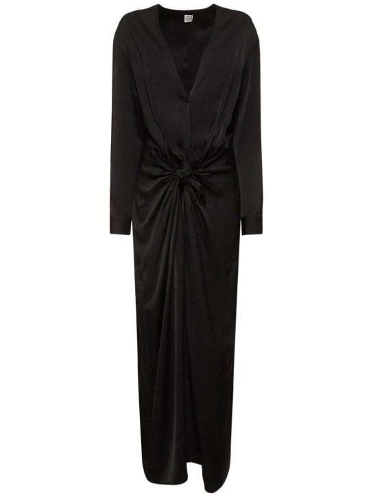 Toteme: Satin knot viscose long dress - Siyah - women_0 | Luisa Via Roma