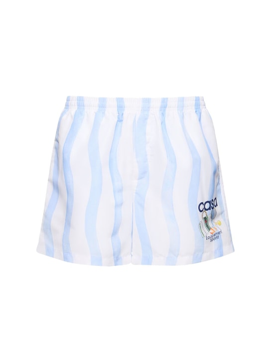 Casablanca: Bañador shorts de techno con logo estampado - Azul - men_0 | Luisa Via Roma