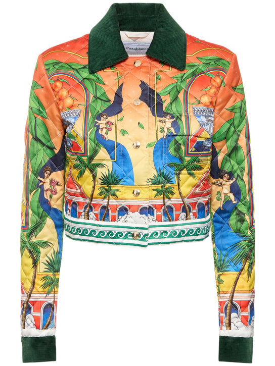 Casablanca: Printed satin quilted cropped jacket - Multicolor - women_0 | Luisa Via Roma