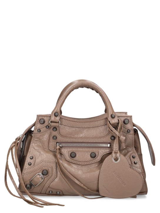 Balenciaga: XS Neo Cagole leather shoulder bag - Dark Mink Grey - women_0 | Luisa Via Roma