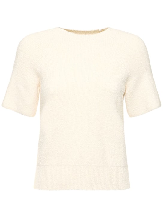 Toteme: Raglan-sleeve terry knit cotton top - White - women_0 | Luisa Via Roma