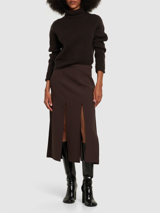 Michael Kors Collection: 弹力羊毛绉纱半身裙 - 巧克力色 - women_1 | Luisa Via Roma