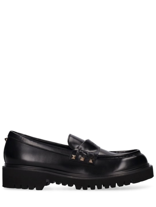 Valentino Garavani: 50mm Rockstud leather loafers - Black - women_0 | Luisa Via Roma