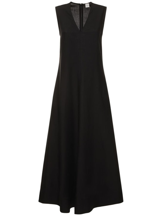 Toteme: Fluid V-neck linen blend midi dress - Black - women_0 | Luisa Via Roma