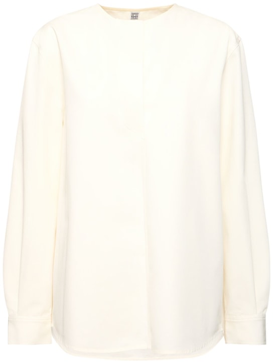 Toteme: Collarless cotton twill shirt - Beyaz - women_0 | Luisa Via Roma