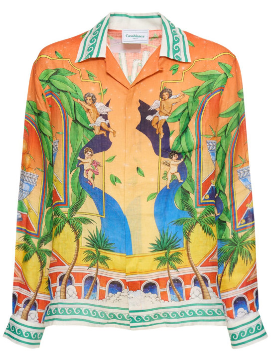 Casablanca: Camisa de lino con estampado - Multicolor - men_0 | Luisa Via Roma