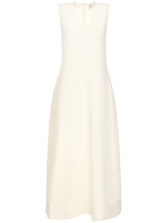 Toteme: Fluid V-neck linen blend midi dress - Bianco - women_0 | Luisa Via Roma