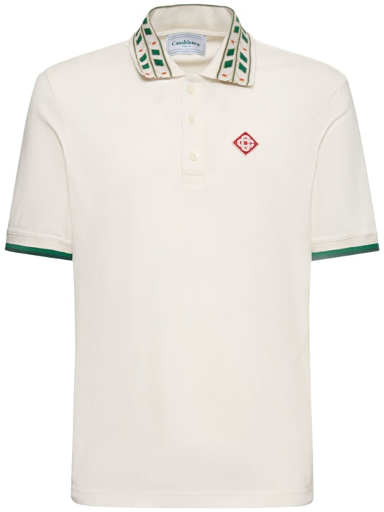 Casablanca: Hemd aus Baumwollpiqué mit Logostickerei - Weiß - men_0 | Luisa Via Roma