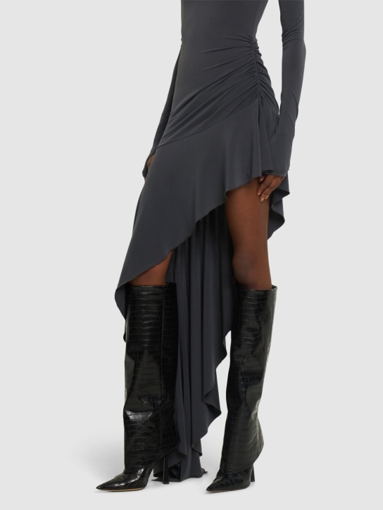 Gia Borghini: 100mm Rosie 31 croc embossed tall boots - Black - women_1 | Luisa Via Roma