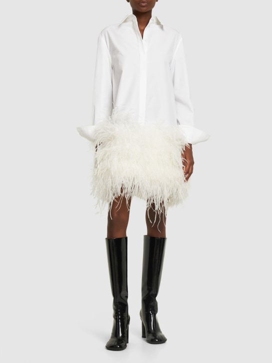 Valentino: Feathered cotton poplin mini shirt dress - White - women_1 | Luisa Via Roma