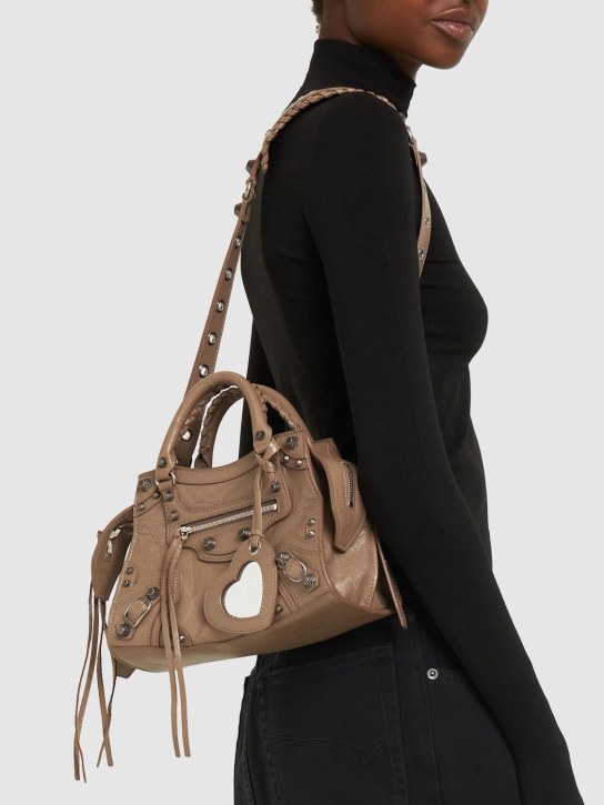 Balenciaga: XS Neo Cagole leather shoulder bag - Dark Mink Grey - women_1 | Luisa Via Roma