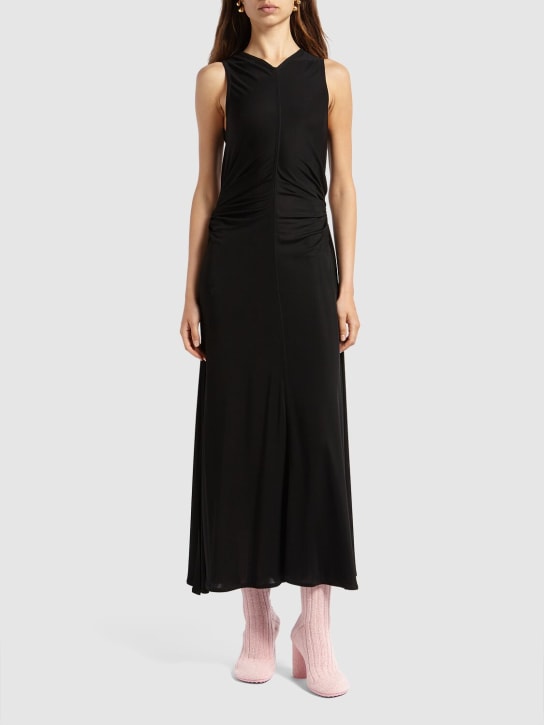 Bottega Veneta: 粘胶纤维长款连衣裙 - 黑色 - women_1 | Luisa Via Roma