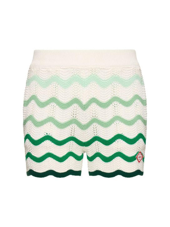 Casablanca: Shorts de algodón crochet - Verde/Blanco - men_0 | Luisa Via Roma
