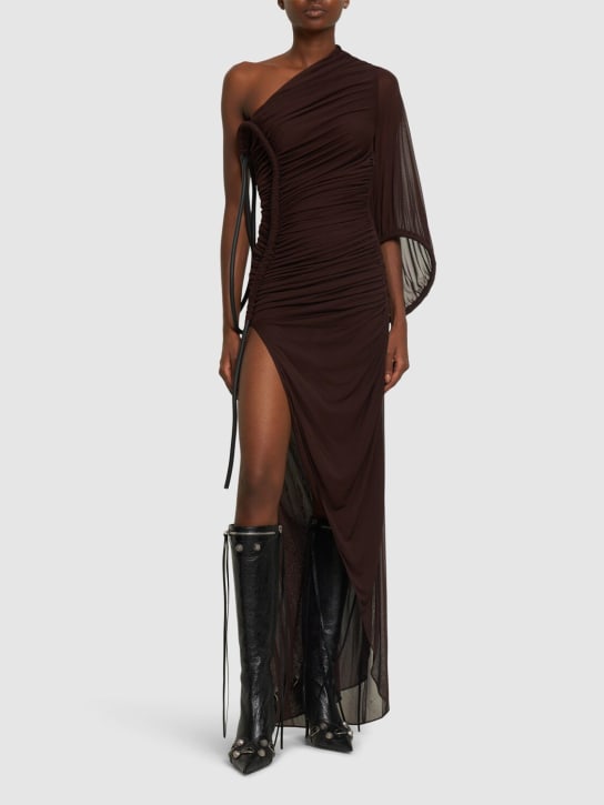 Dion Lee: Sheer viscose jersey long dress - Brown - women_1 | Luisa Via Roma
