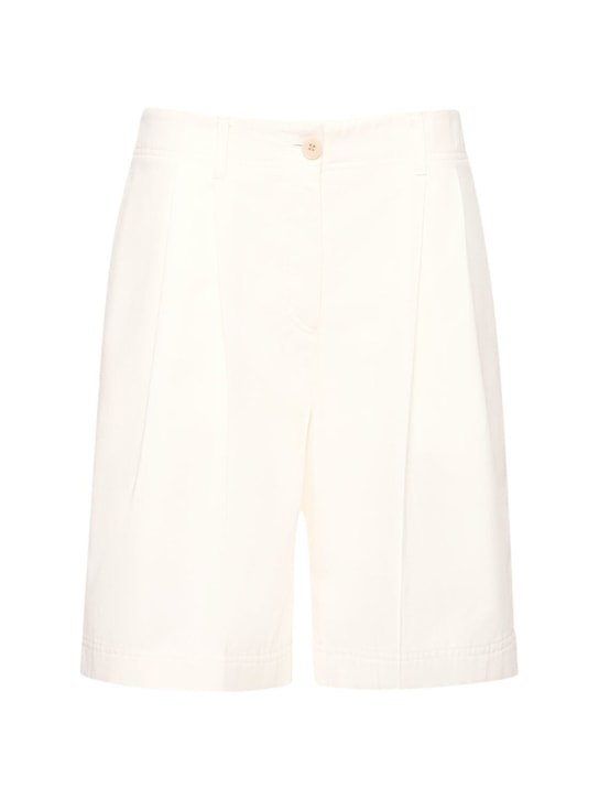 Toteme: Relaxed pleated twill cotton shorts - Bianco - women_0 | Luisa Via Roma