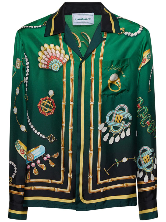 Casablanca: Camisa de seda con estampado - Verde - men_0 | Luisa Via Roma