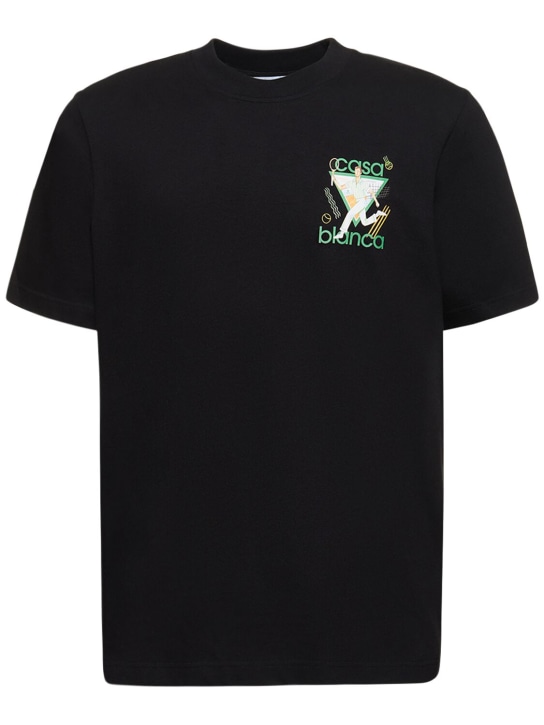 Casablanca: T-shirt in jersey con stampa logo - Multi Nero - men_0 | Luisa Via Roma