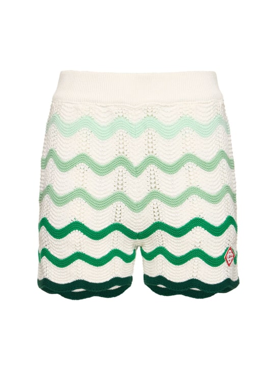 Casablanca: Gradient wave knit shorts - White/Green - women_0 | Luisa Via Roma