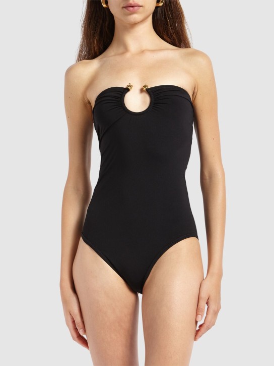 Bottega Veneta: Stretch nylon one piece swimsuit - Siyah - women_1 | Luisa Via Roma