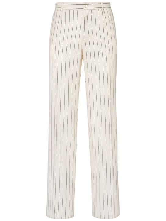Dolce&Gabbana: Pinstriped wool pants - Beyaz/Siyah - men_0 | Luisa Via Roma