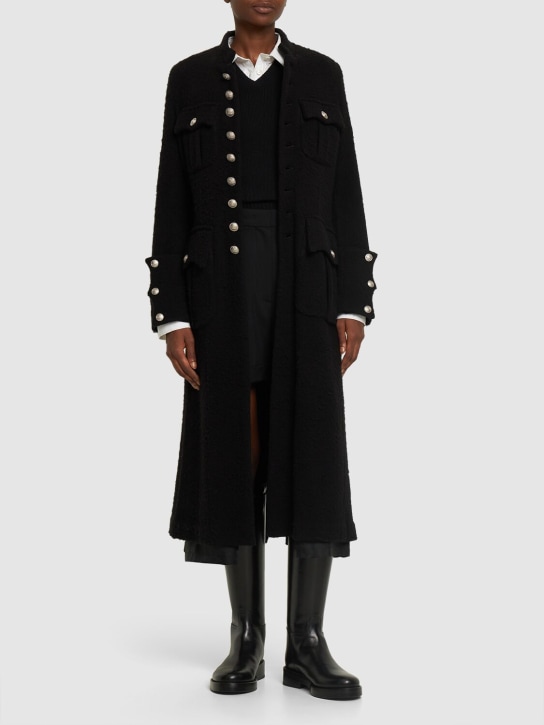 Noir Kei Ninomiya: Raised wool fit midi coat w/ buttons - Black - women_1 | Luisa Via Roma