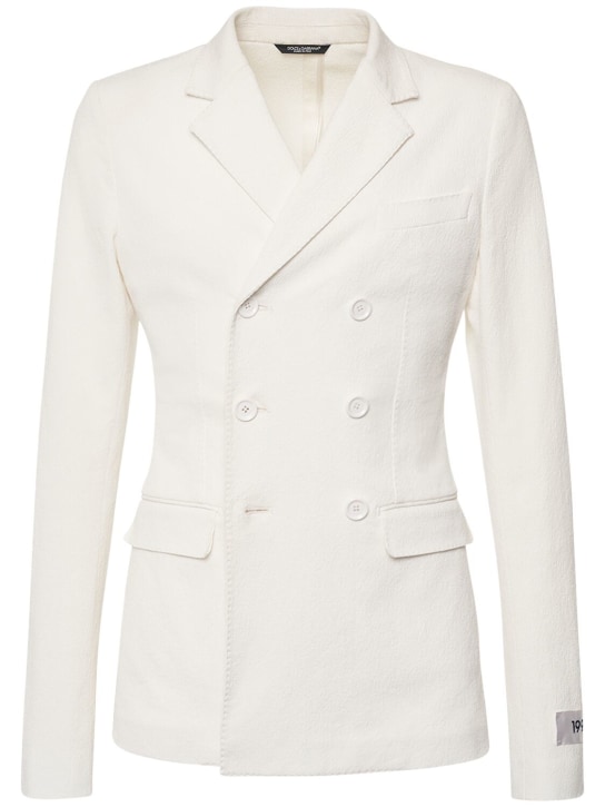 Dolce&Gabbana: Cotton blend double breasted blazer - Beyaz - men_0 | Luisa Via Roma