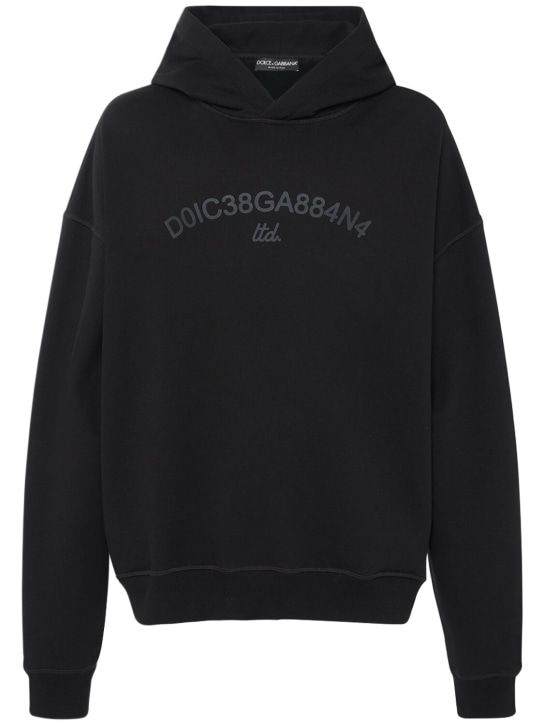 Dolce&Gabbana: Logo平纹针织连帽卫衣 - 黑色 - men_0 | Luisa Via Roma