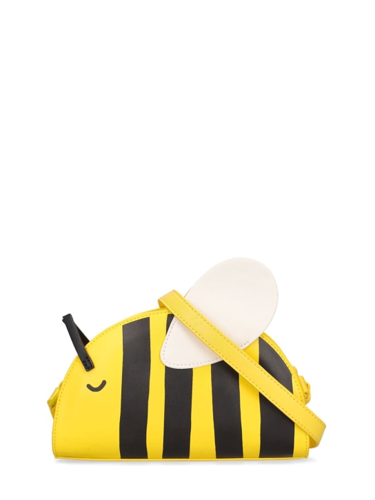 Stella Mccartney Kids: Bee faux leather shoulder bag - Siyah/Sarı - kids-girls_0 | Luisa Via Roma
