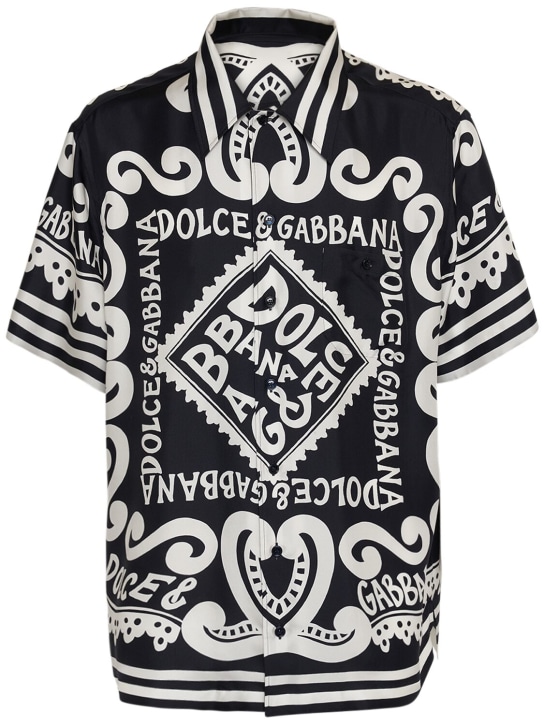 Dolce&Gabbana: Camicia in twill di seta - Blue Scurissimo - men_0 | Luisa Via Roma