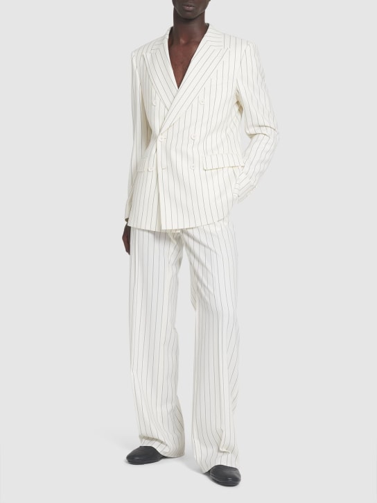 Dolce&Gabbana: Pantalon en laine à fines rayures - Blanc/Noir - men_1 | Luisa Via Roma