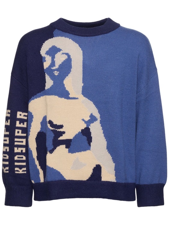 KidSuper Studios: Suéter de lana - Azul/Multicolor - men_0 | Luisa Via Roma