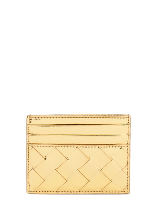 Bottega Veneta: Intrecciato leather credit card case - Gold - women_1 | Luisa Via Roma