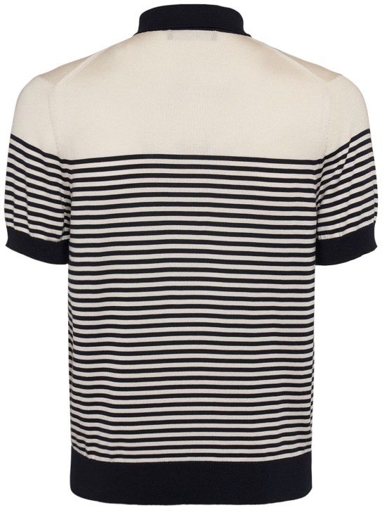 Dolce&Gabbana: Striped knit silk polo - Blue/White - men_4 | Luisa Via Roma