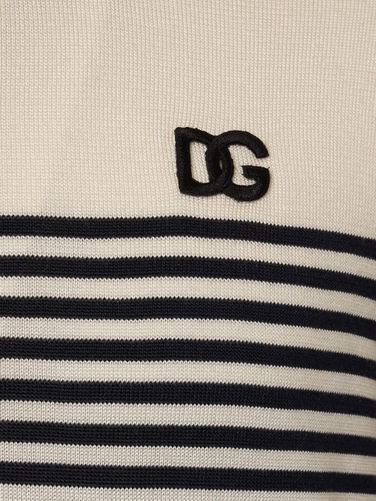 Dolce&Gabbana: Striped knit silk polo - Blue/White - men_3 | Luisa Via Roma