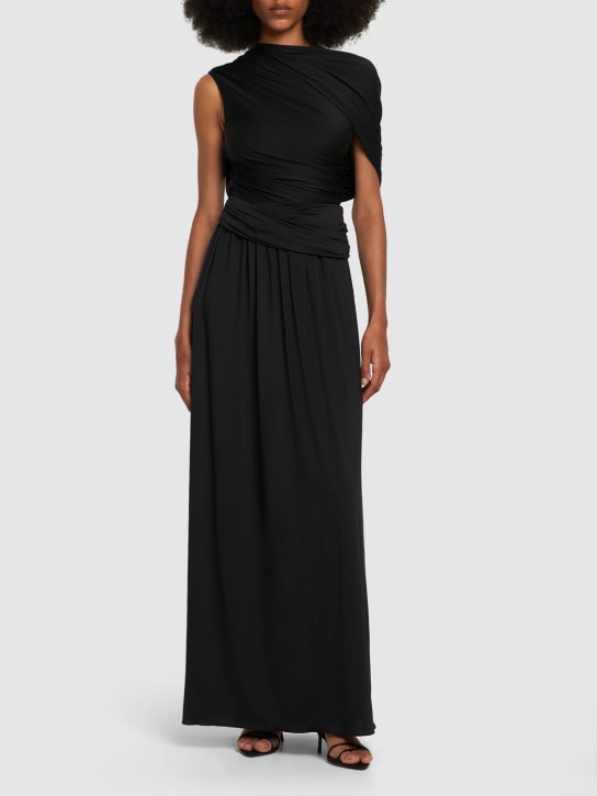 ALTUZARRA: 不对称垂褶平纹针织长款连衣裙 - 黑色 - women_1 | Luisa Via Roma