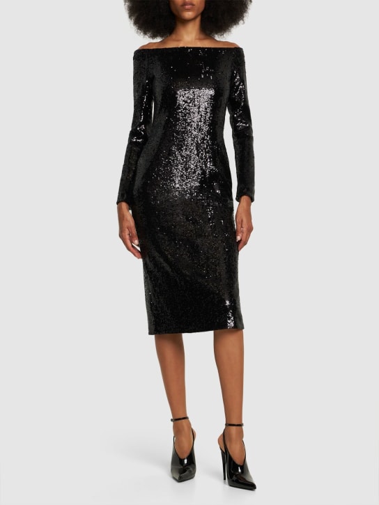 Gauchere: Robe midi en sequins à col bardot - Noir - women_1 | Luisa Via Roma