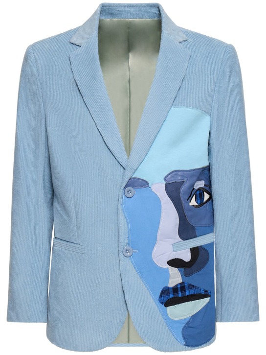 KidSuper Studios: Blue Face corduroy suit jacket - Mavi/Renkli - men_0 | Luisa Via Roma