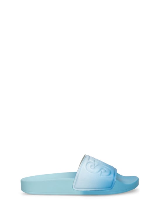 Stella Mccartney Kids: Logo embossed rubber slide sandals - Mavi - kids-boys_0 | Luisa Via Roma