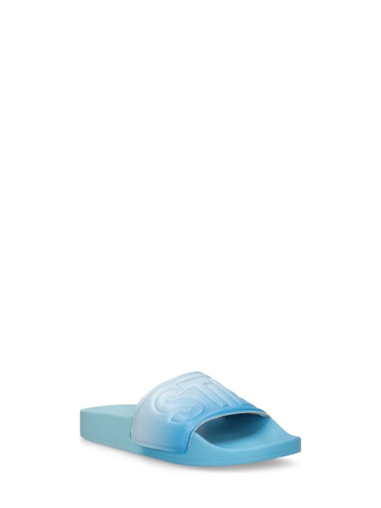 Stella Mccartney Kids: Logo embossed rubber slide sandals - Mavi - kids-boys_1 | Luisa Via Roma
