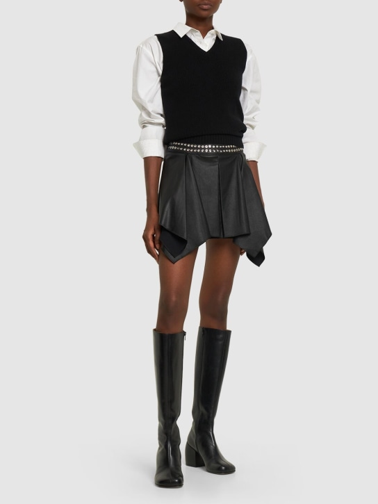 Ludovic de Saint Sernin: Asymmetric ruffled leather mini skirt - women_1 | Luisa Via Roma