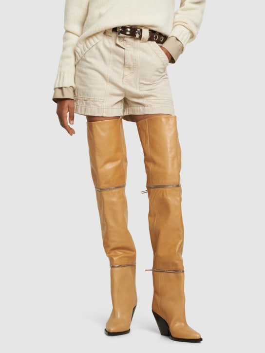 Isabel Marant: 95mm Lelodie leather over the knee boots - Camel - women_1 | Luisa Via Roma