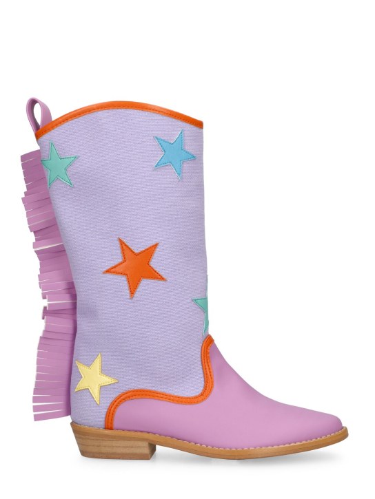 Stella Mccartney Kids: Organic cotton & faux leather boots - Purple/Green - kids-girls_0 | Luisa Via Roma