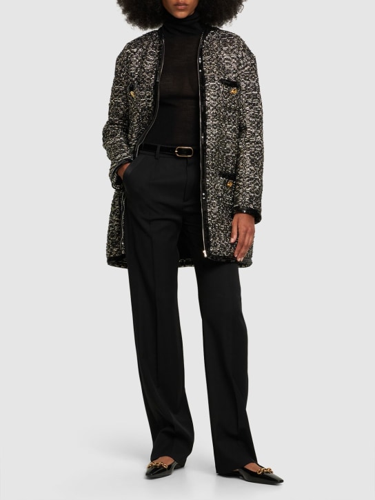 Giambattista Valli: Lurex tweed collarless coat - Schwarz/Gold - women_1 | Luisa Via Roma